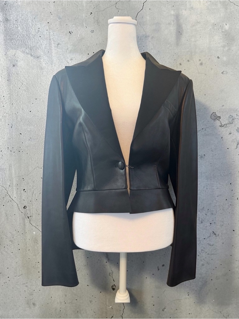 Ralph Lauren Purple Label Black Leather Cropped Blazer